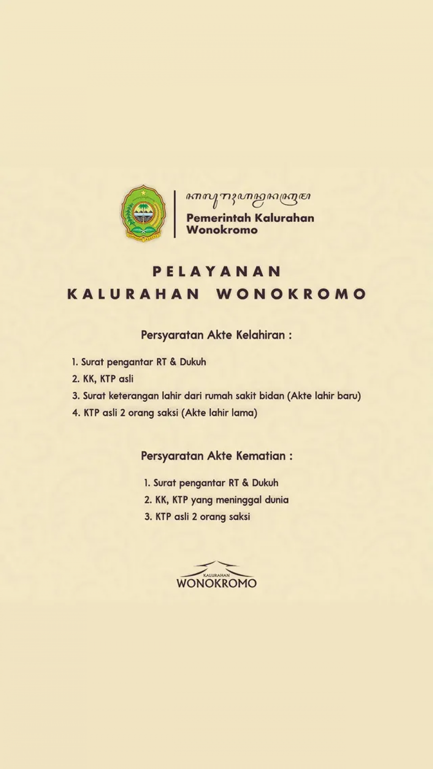 SYARAT–SYARAT PELAYANAN KALURAHAN WONOKROMO 