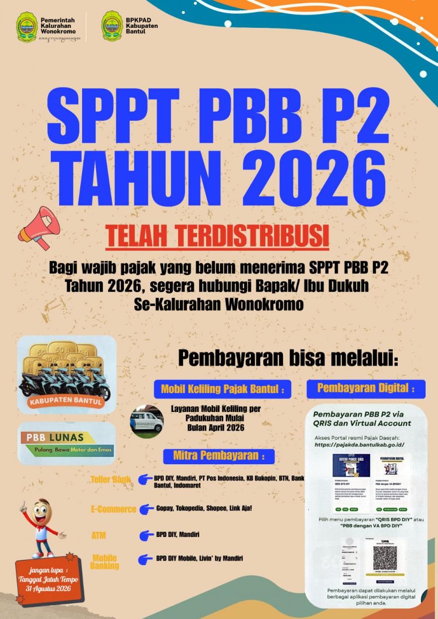 SPPT PBB-P2 Tahun 2026 Kalurahan Wonokromo Telah Terdistribusi
